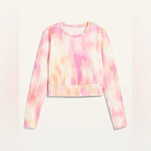 Old Navy Active CozeCore Pink Tie Dye Long Sleeve Crop Tee Womens Size Medium